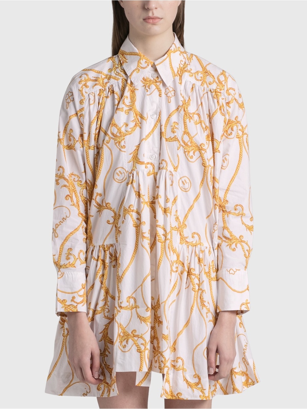 Ganni Yellow Print Shirt Dress